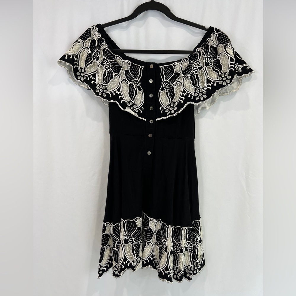 Anthropologie‎ Cleobella Black Flutter Sleeve Dress With Floral Lace Trim